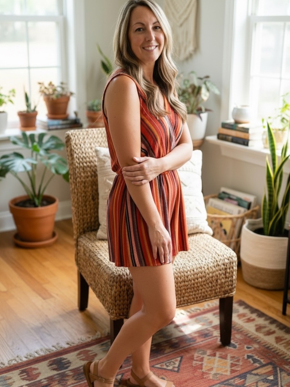 Apt. 9 Multicolor Striped Sleeveless Top in Rust, Burgundy & Navy